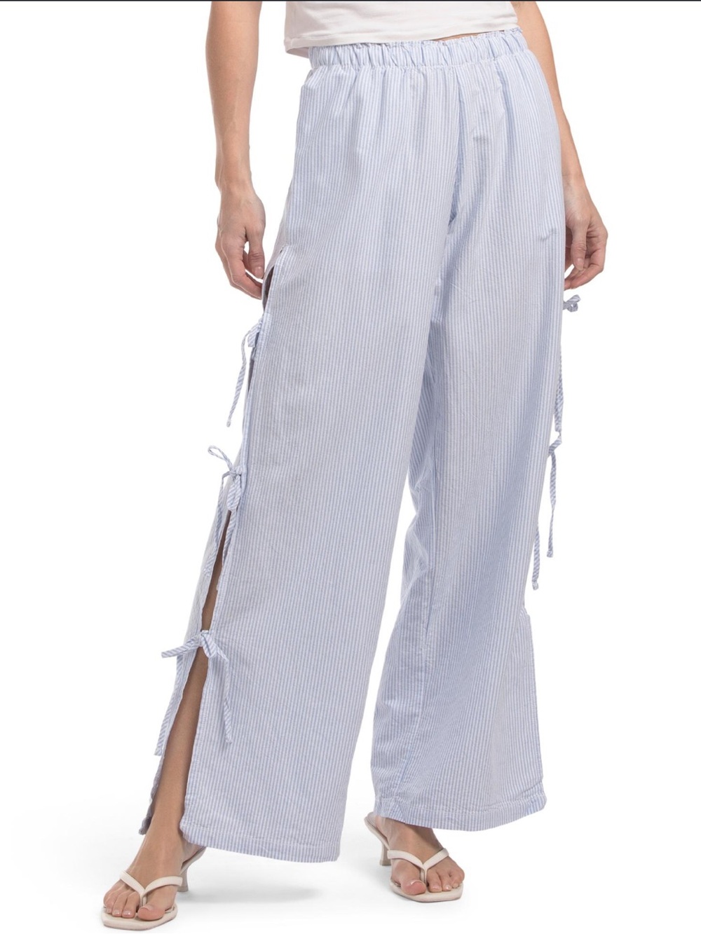 Cali 1850 Striped Side Tie Pull-On Cotton Pants blue & white size XL